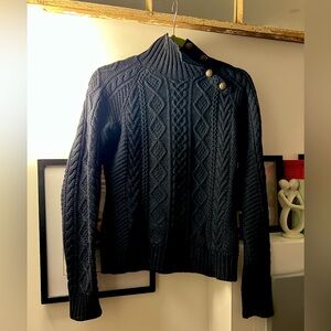 Rugby Ralph Lauren dark navy cable knit sweater with button-adjustable neckline